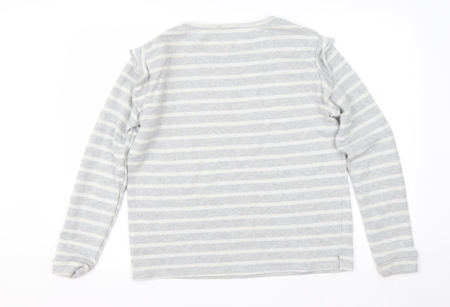 Papaya Womens Grey Round Neck Striped Cotton Pullover Jumper Size 14