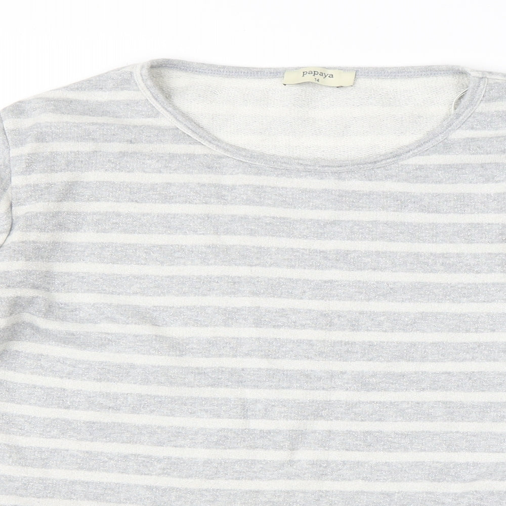 Papaya Womens Grey Round Neck Striped Cotton Pullover Jumper Size 14