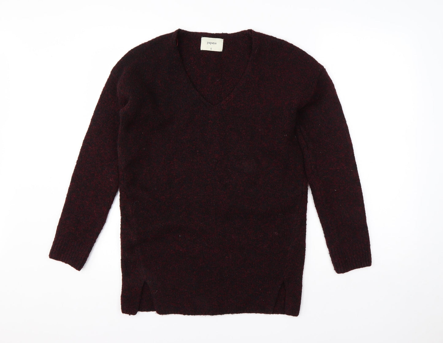 Papaya Womens Red V-Neck  Acrylic Pullover Jumper Size S