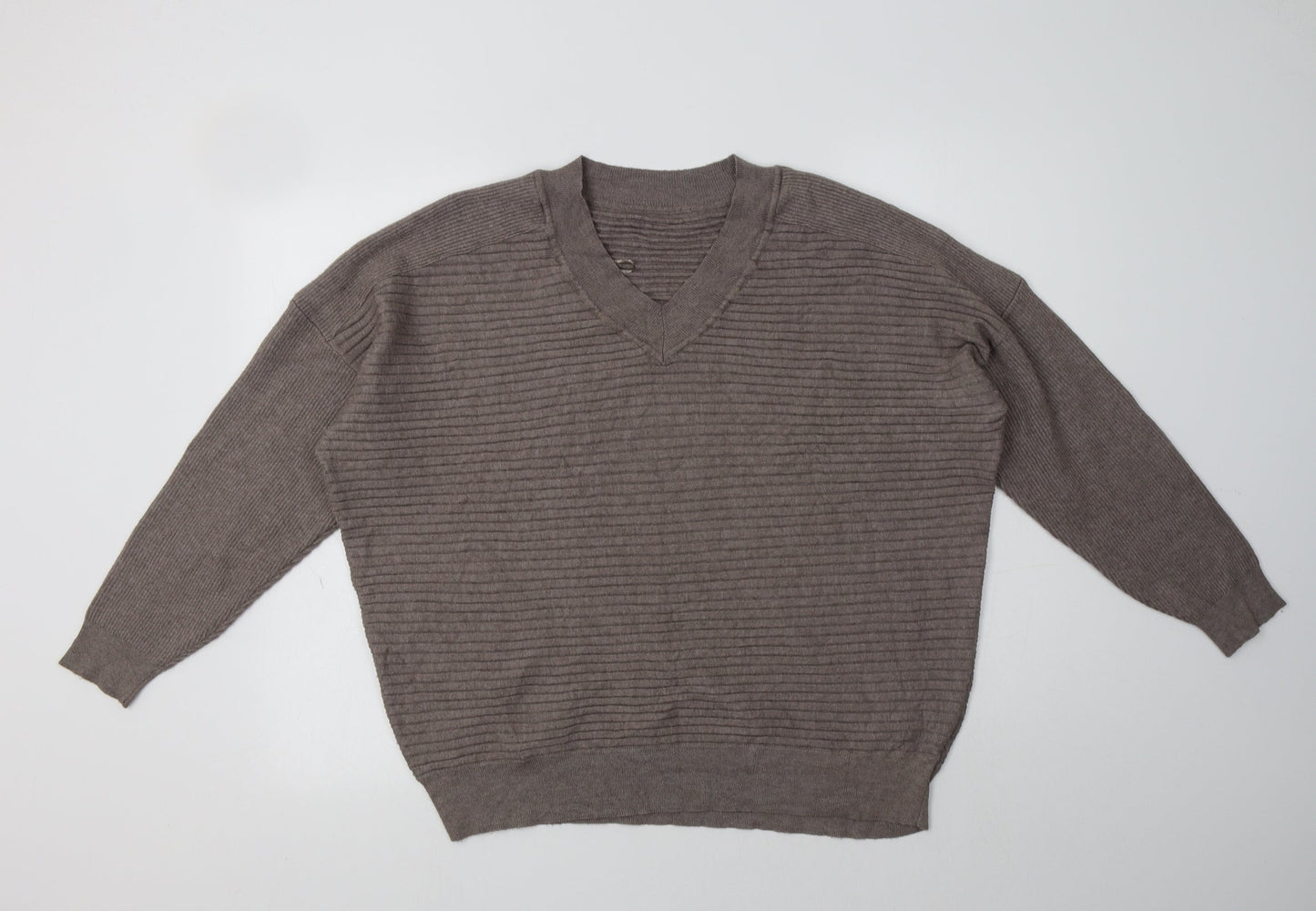 F&F Womens Grey V-Neck  Viscose Pullover Jumper Size 12
