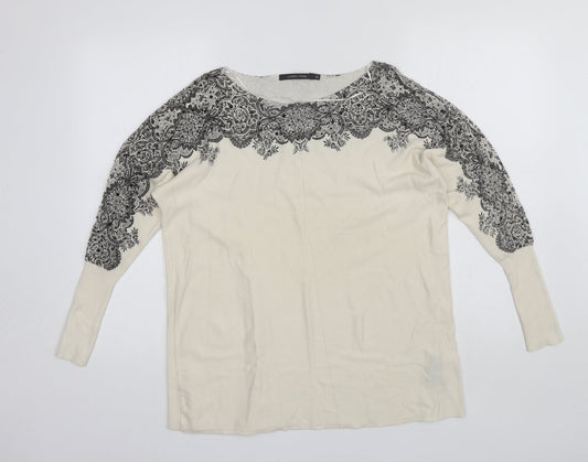 LAUREN VIDAL Womens White Round Neck  Nylon Pullover Jumper Size XS
