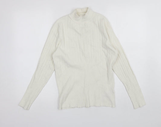 Marks and Spencer Womens White Mock Neck  Viscose Pullover Jumper Size 12