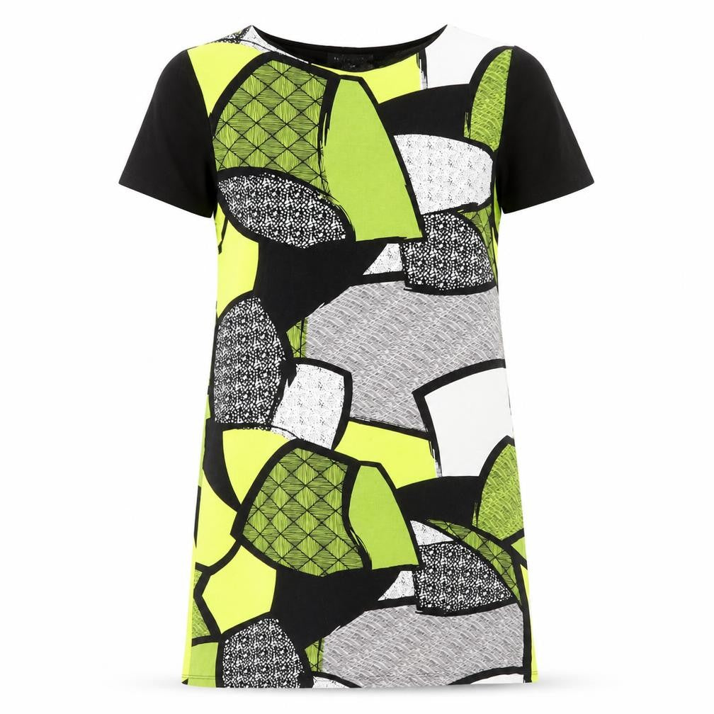 Micha Womens Green Geometric Viscose Shift  Size M  Round Neck