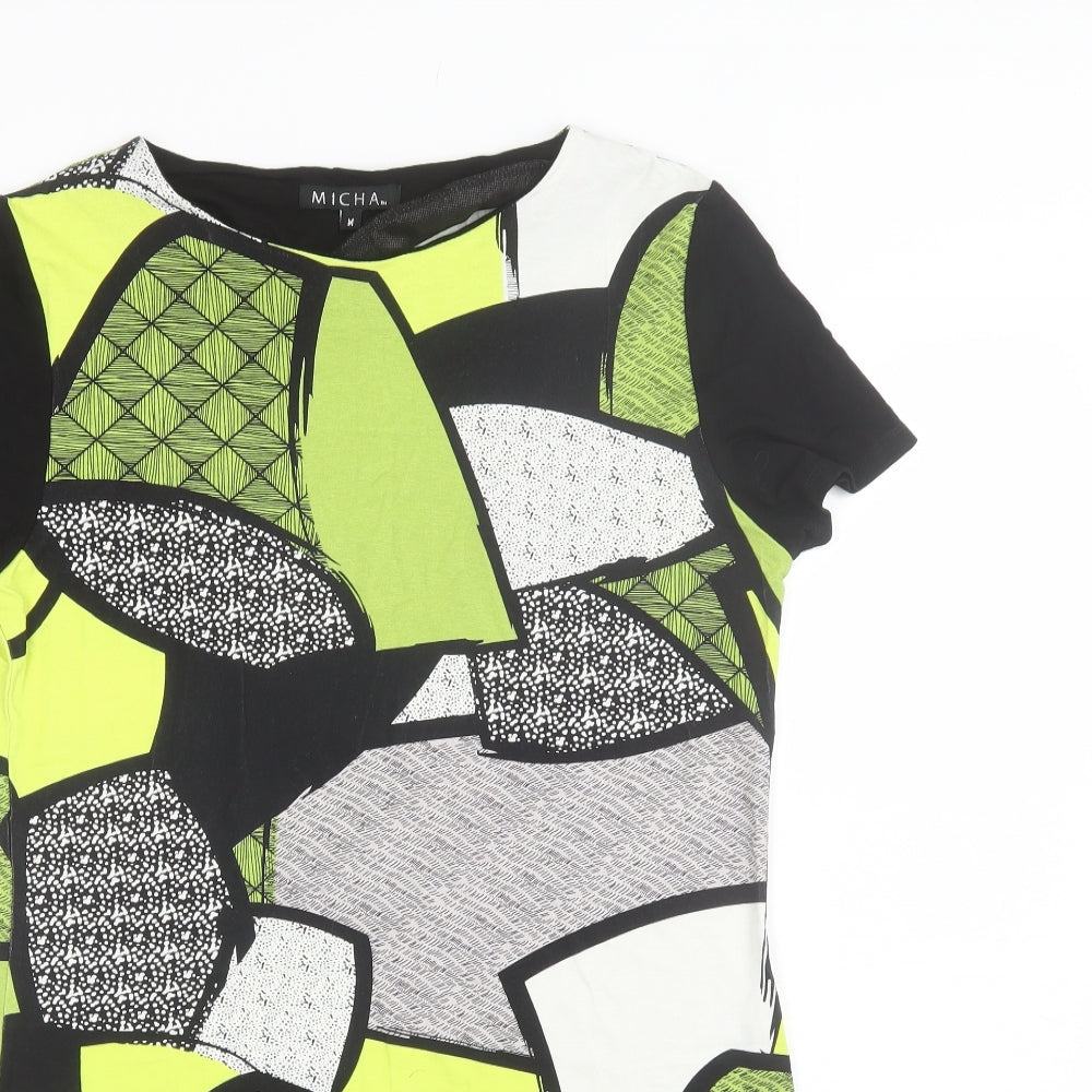 Micha Womens Green Geometric Viscose Shift  Size M  Round Neck