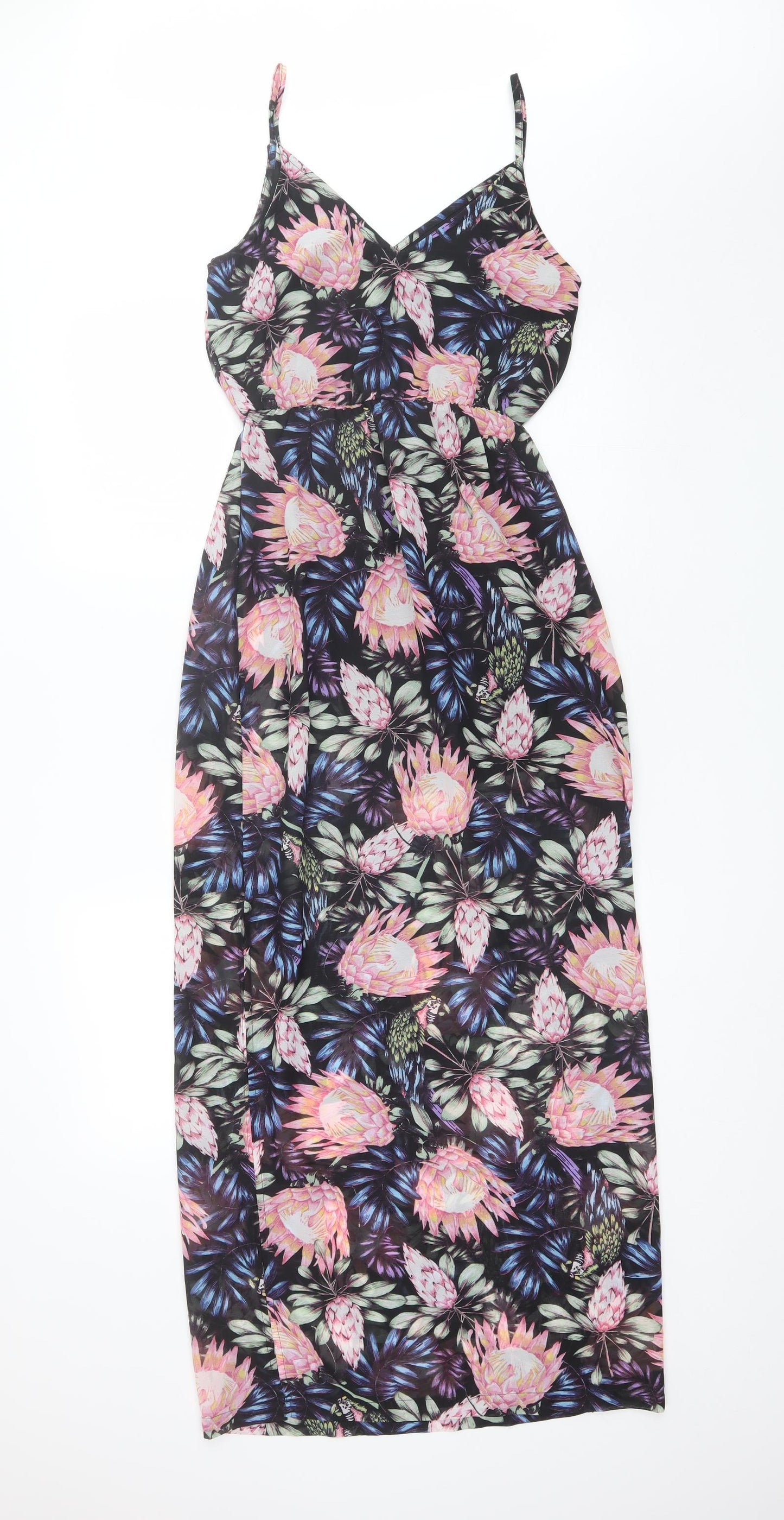 Divided Womens Black Floral Polyester Maxi  Size 4  V-Neck