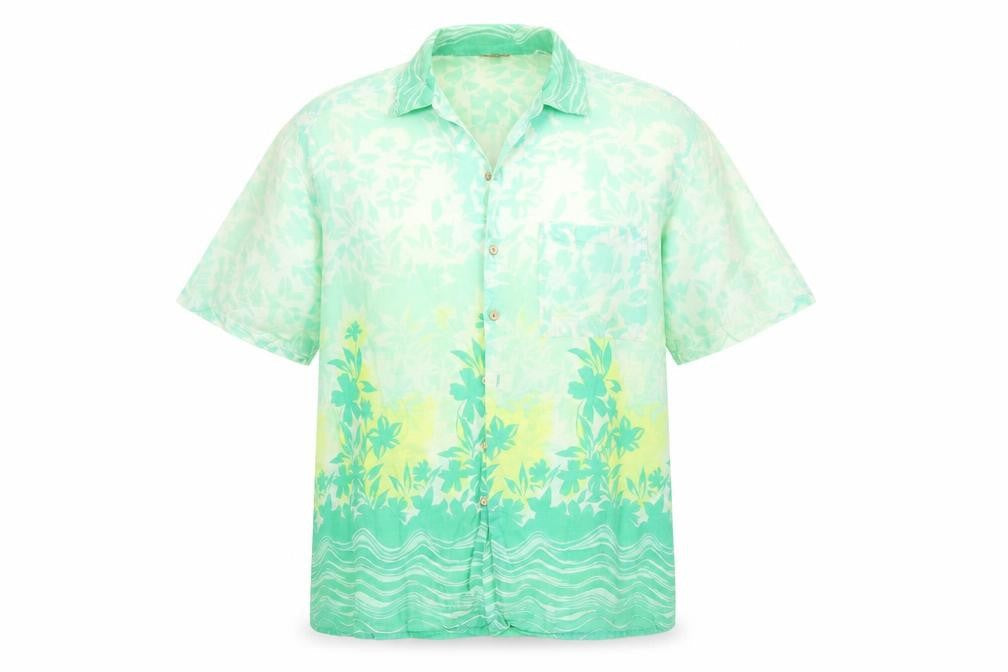 Bambu Mens Green Floral Cotton  Button-Up Size L Collared