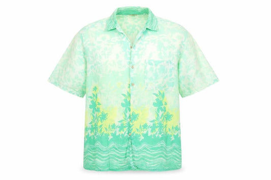 Bambu Mens Green Floral Cotton  Button-Up Size L Collared