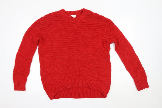 H&M Womens Red Round Neck  Acrylic Pullover Jumper Size S
