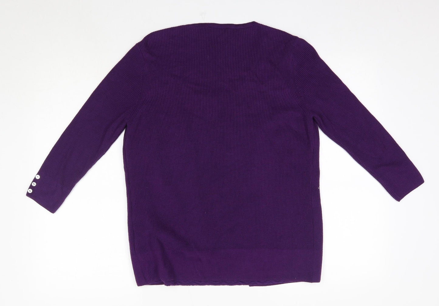 M&S Womens Purple Round Neck  Acrylic Cardigan Jumper Size 14