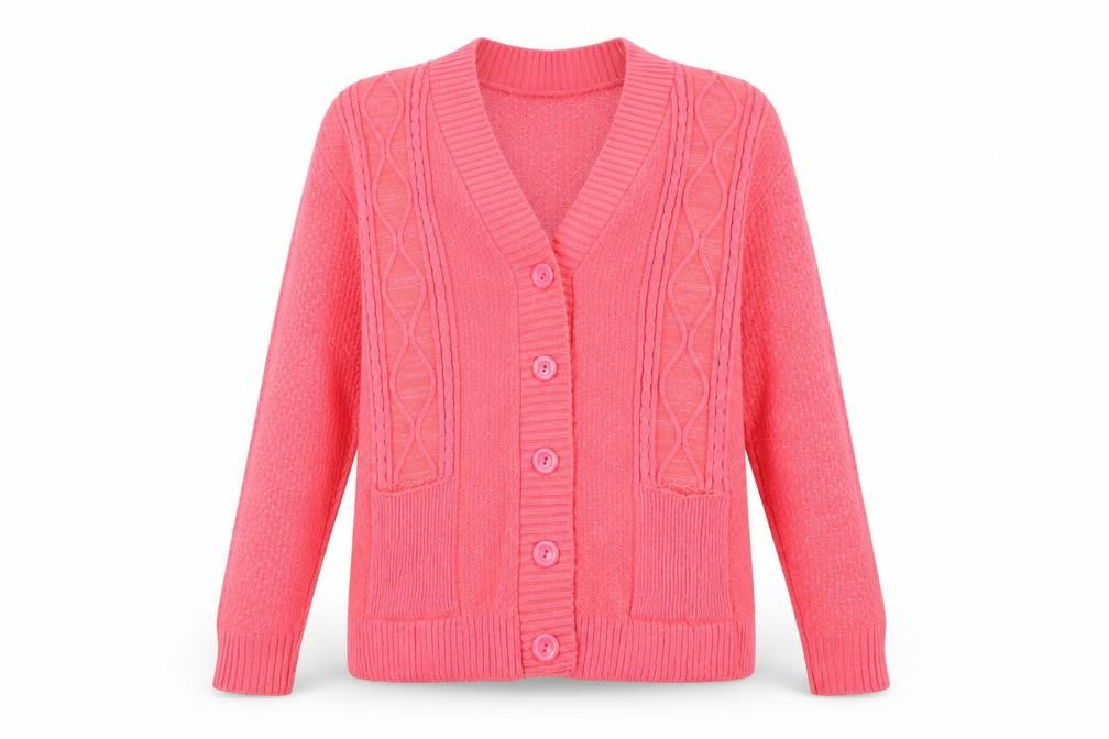 Fashion Alert Womens Pink V-Neck  Acrylic Cardigan Jumper Size L