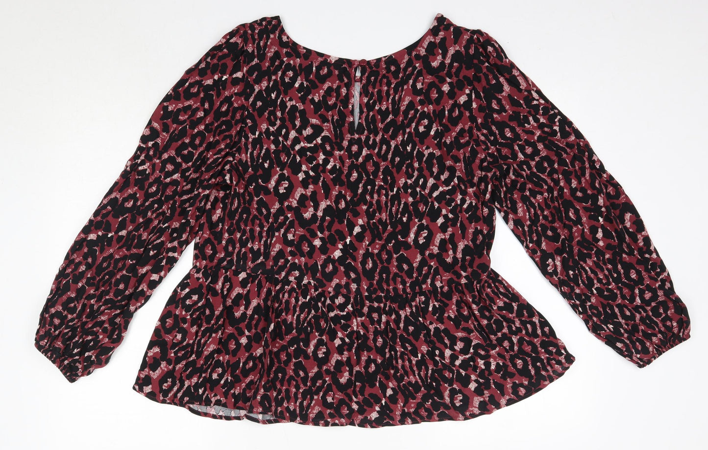 Peacocks Womens Pink Animal Print Viscose Basic Blouse Size 14 Round Neck