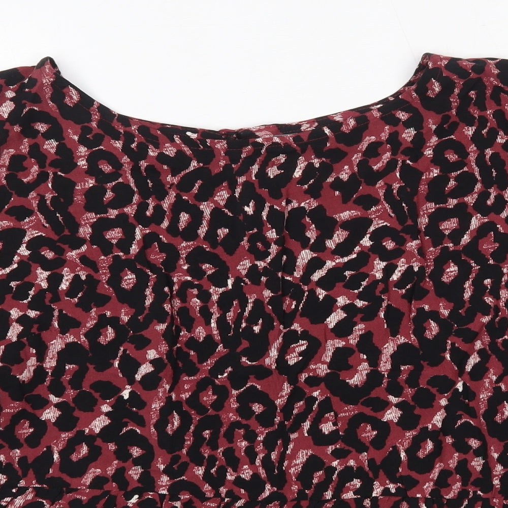 Peacocks Womens Pink Animal Print Viscose Basic Blouse Size 14 Round Neck