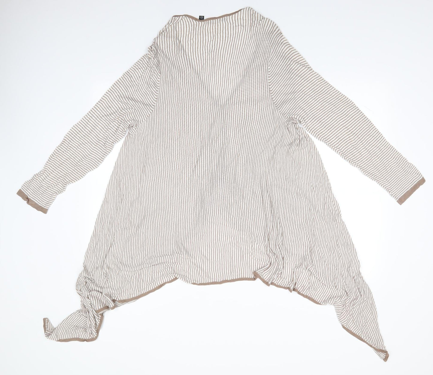 James Lakeland Womens Beige V-Neck Striped Viscose Cardigan Jumper Size 18   - Longer at sides