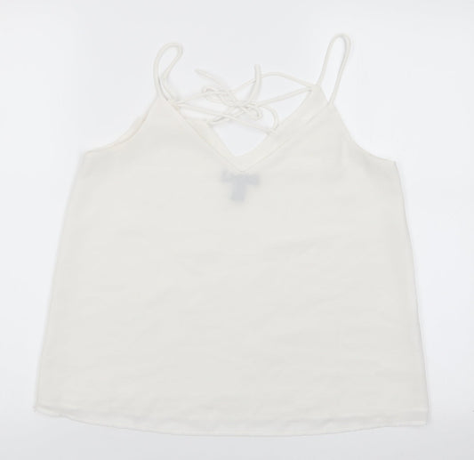 New Look Womens White   Camisole Blouse Size 8 V-Neck - Lace up detail to back