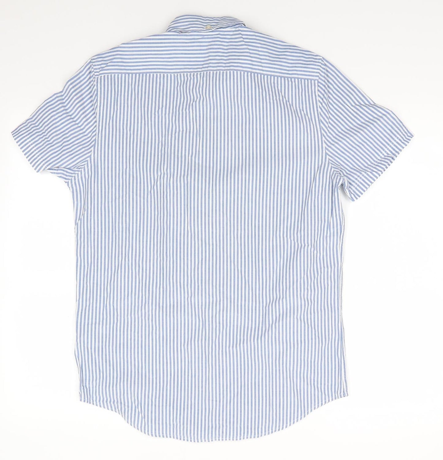 NEXT Mens Blue Striped Cotton  Button-Up Size S Collared  - Buttoned Collar