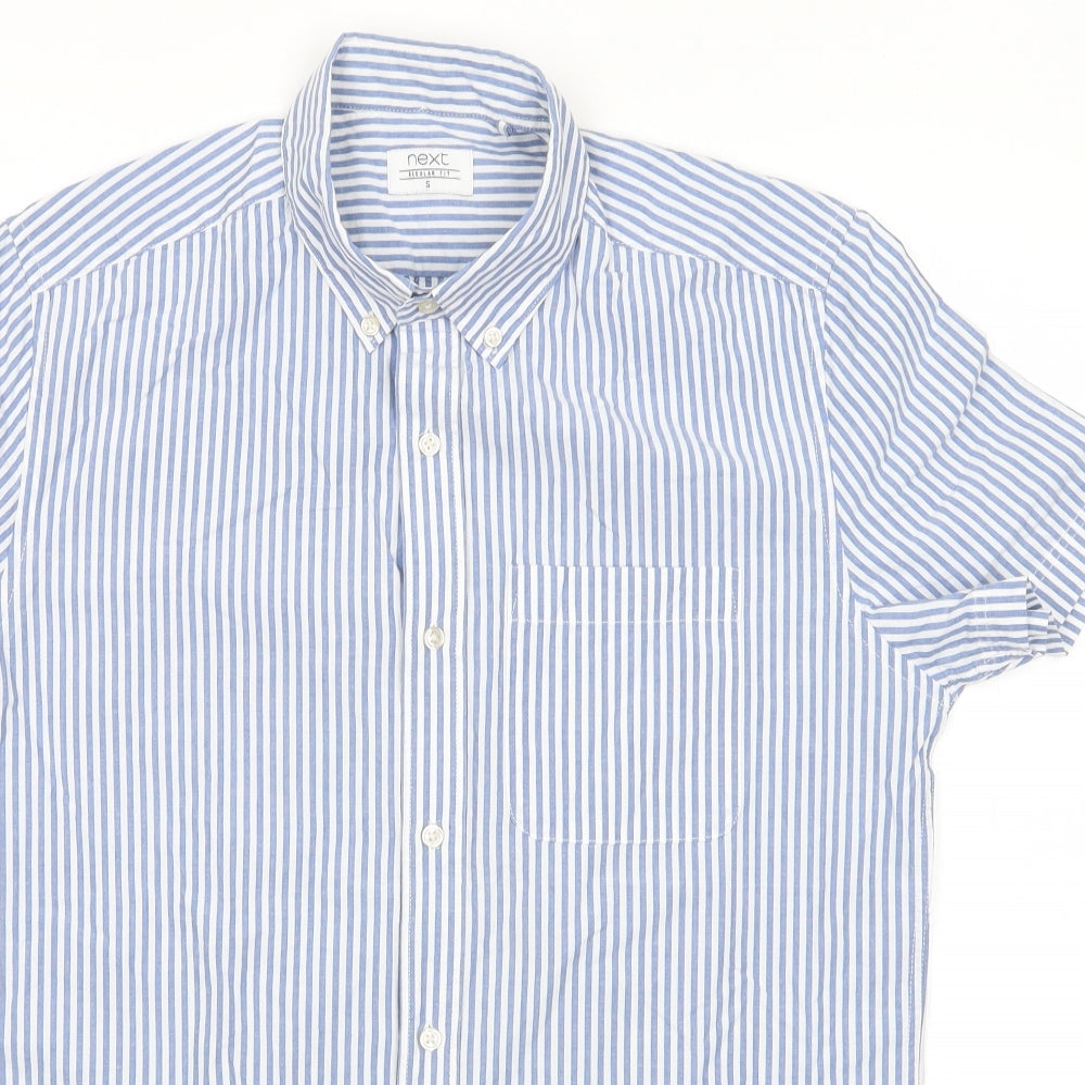 NEXT Mens Blue Striped Cotton  Button-Up Size S Collared  - Buttoned Collar