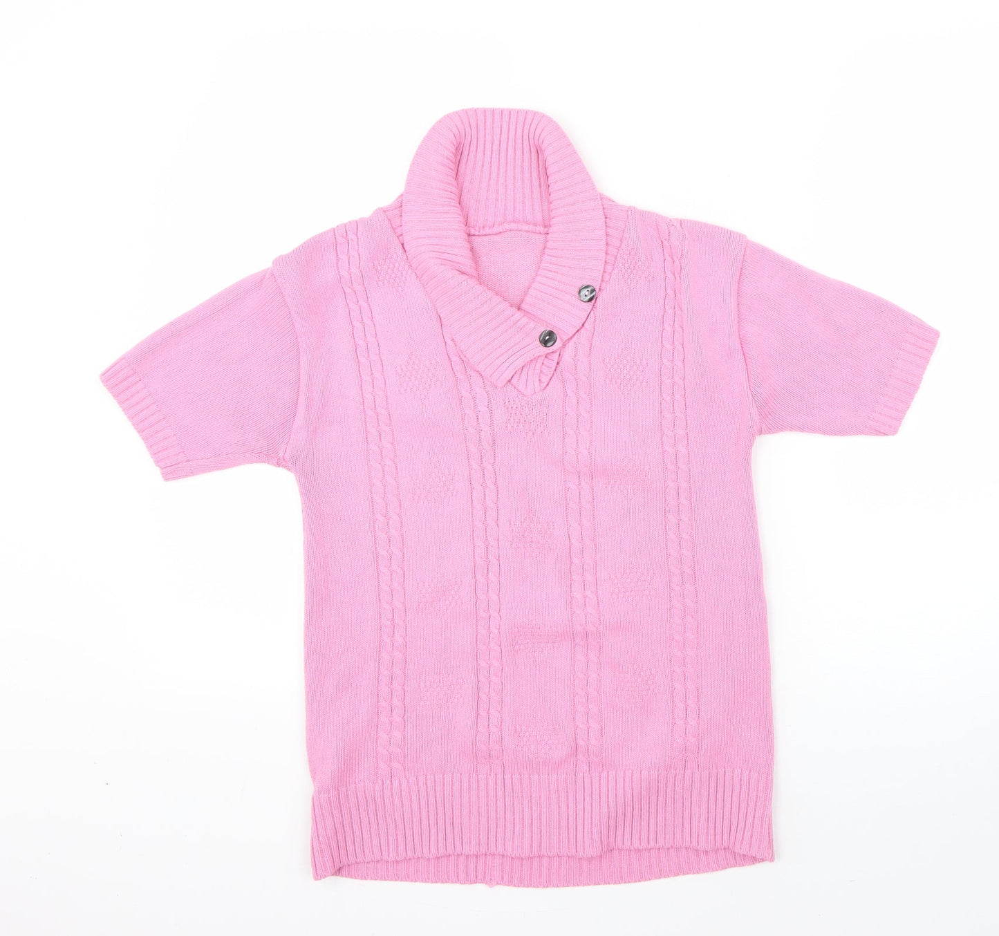 Preworn Womens Pink Collared  Acrylic Pullover Jumper Size S