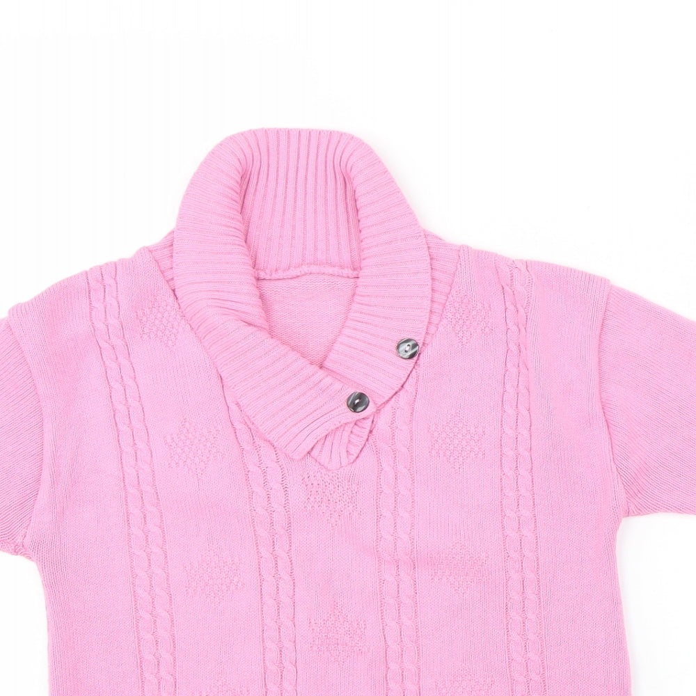 Preworn Womens Pink Collared  Acrylic Pullover Jumper Size S