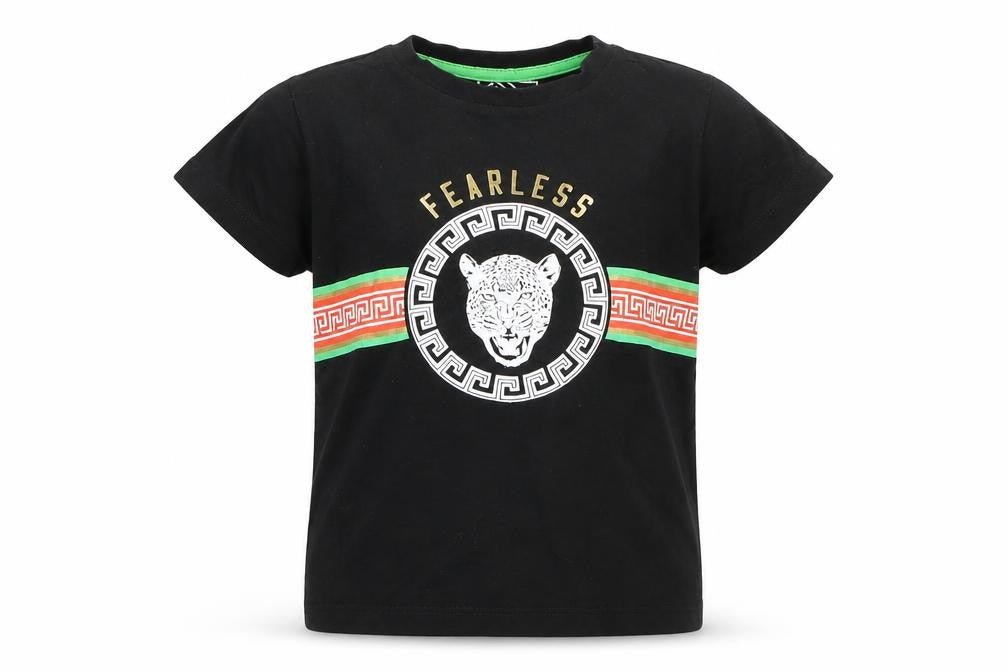 Urban Dept Boys Black  Cotton Basic T-Shirt Size 6 Years Round Neck  - leopard