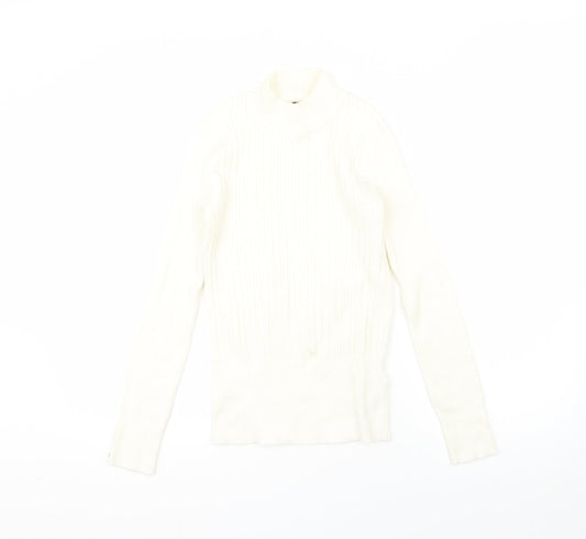M&S Womens Beige High Neck  Viscose Pullover Jumper Size 8