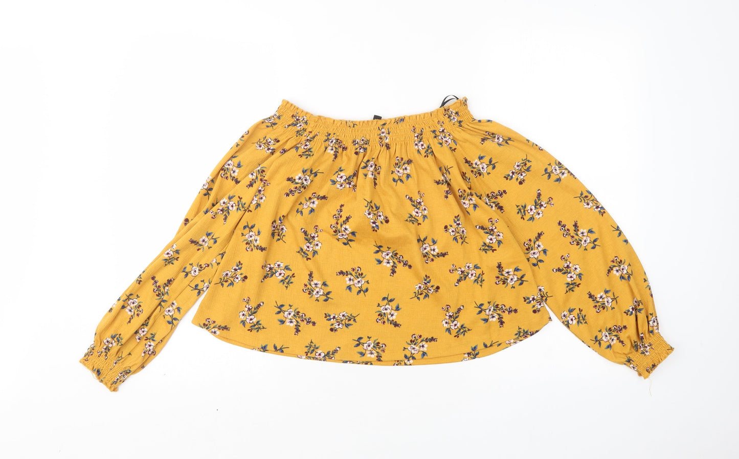 H&M Womens Multicoloured Floral Polyester Basic Blouse Size S Boat Neck