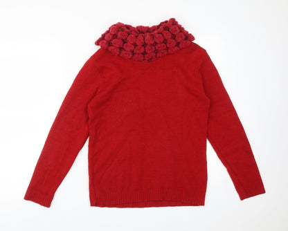 PURE&NATURAL Womens Red Roll Neck  Acrylic Pullover Jumper Size M
