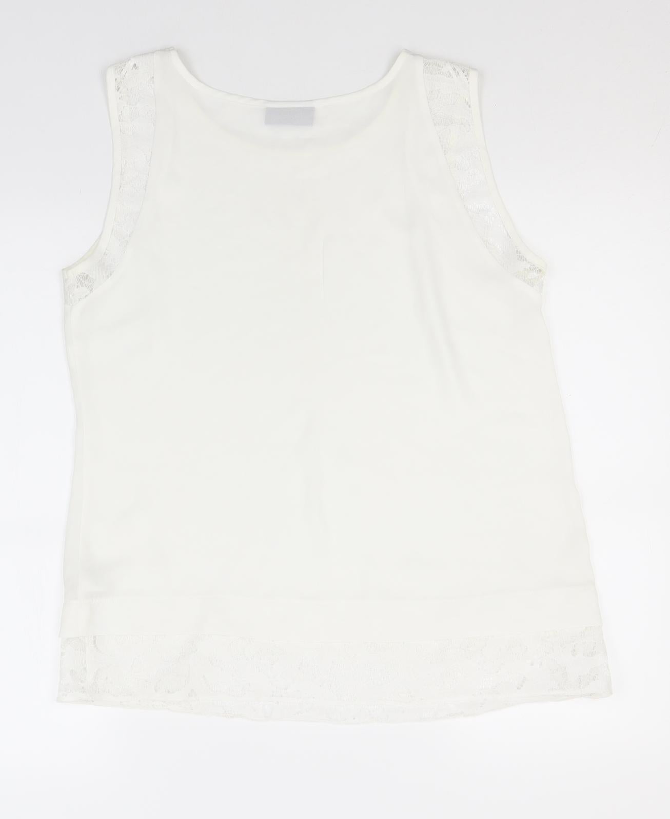Wallis Womens White  Polyester Basic Tank Size 12 Round Neck