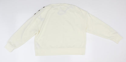 H&M Womens Ivory Round Neck Striped Polyester Pullover Jumper Size M