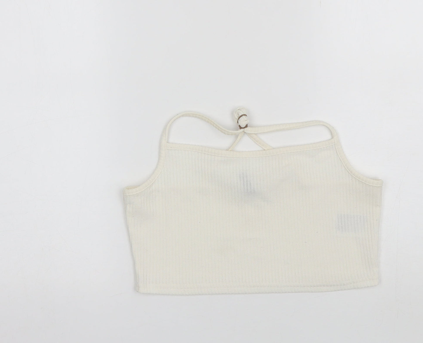 Divided Womens White  Polyester Cropped Tank Size L Round Neck