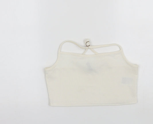 Divided Womens White  Polyester Cropped Tank Size L Round Neck
