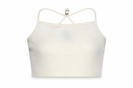 Divided Womens White  Polyester Cropped Tank Size L Round Neck