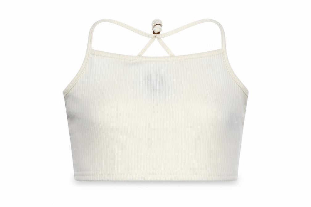 Divided Womens White  Polyester Cropped Tank Size L Round Neck