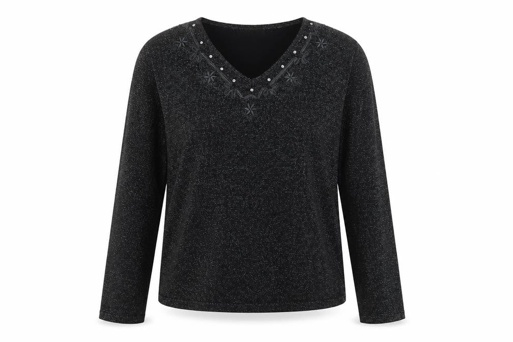 Bonmarché Womens Black V-Neck Acrylic Pullover Jumper Size M