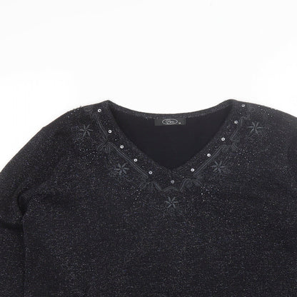 Bonmarché Womens Black V-Neck Acrylic Pullover Jumper Size M