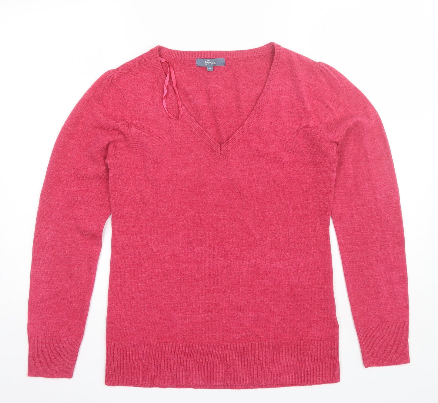 E-vie Womens Pink V-Neck  Acrylic Pullover Jumper Size 14