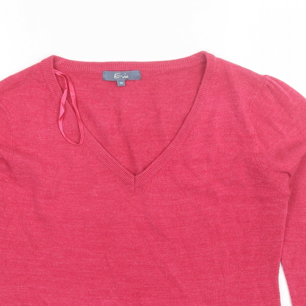 E-vie Womens Pink V-Neck  Acrylic Pullover Jumper Size 14