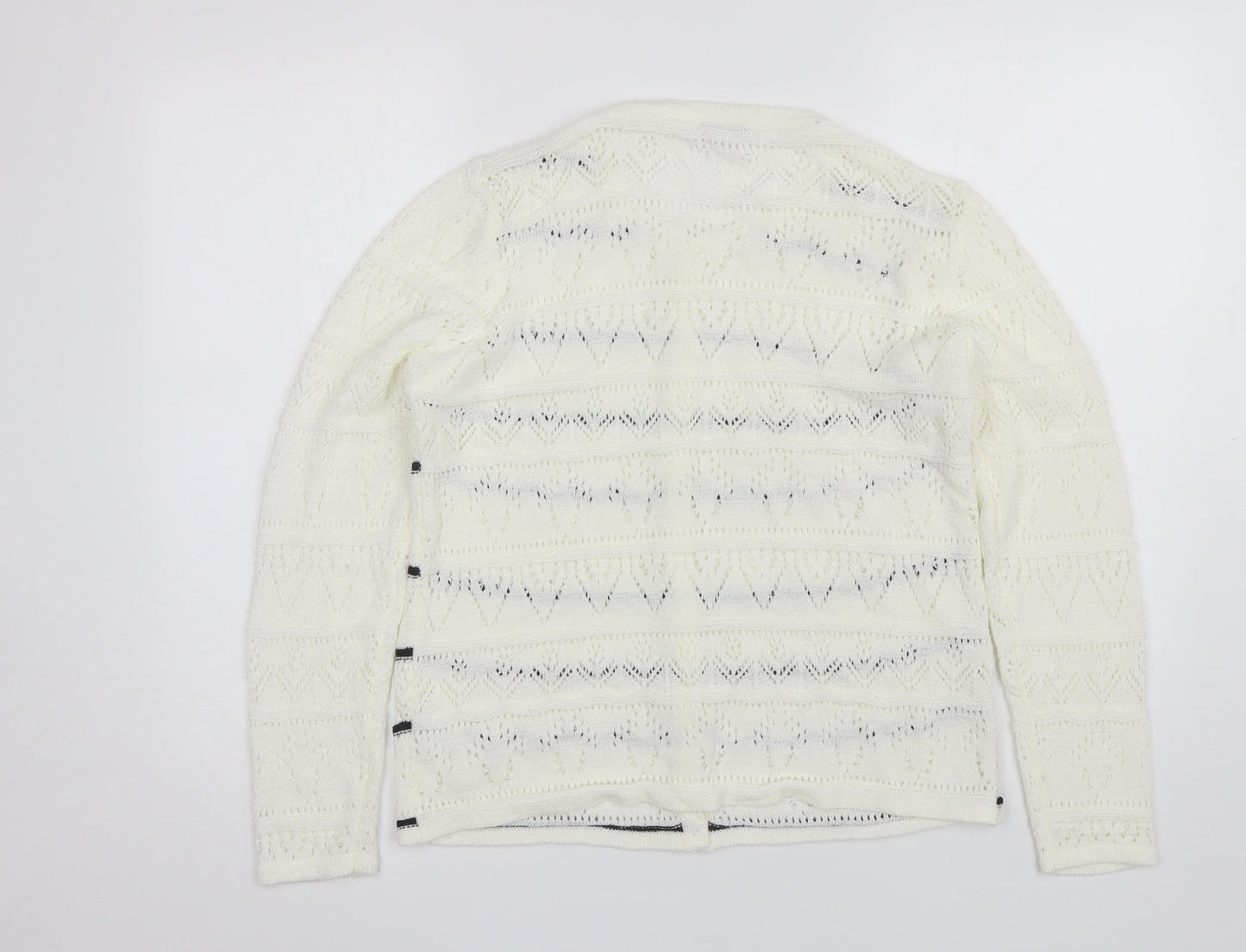 Annabelle Womens White Round Neck Striped Acrylic Cardigan Jumper Size L
