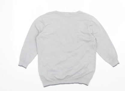 Classics Womens Grey Round Neck Floral Acrylic Pullover Jumper Size M
