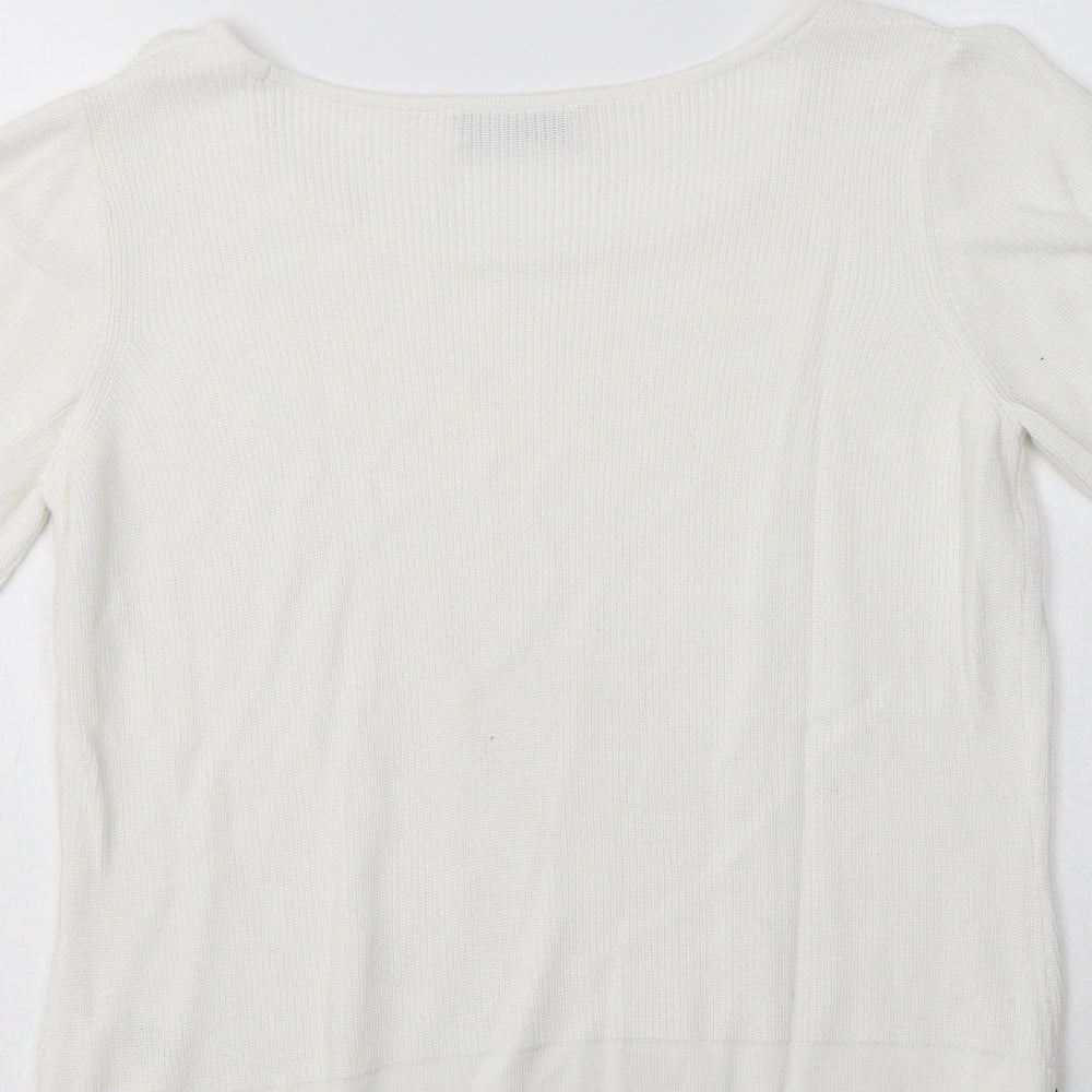 M&S Womens White Round Neck  Viscose Pullover Jumper Size 14