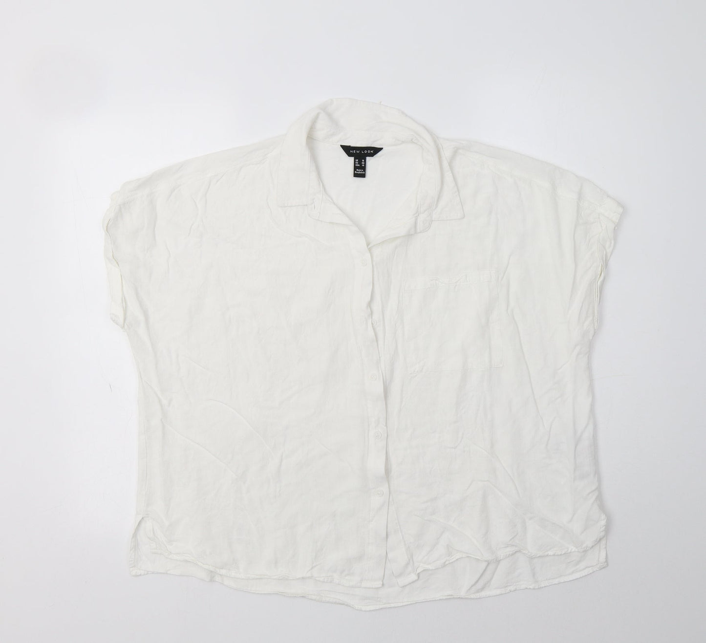 New Look Womens White  Viscose Basic Button-Up Size 18 Collared