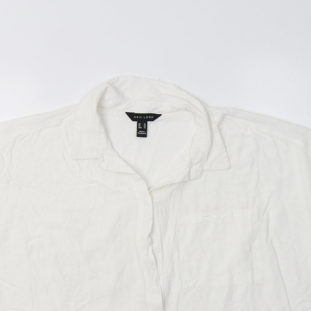 New Look Womens White  Viscose Basic Button-Up Size 18 Collared