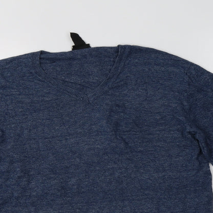 H&M Mens Blue V-Neck  Cotton Pullover Jumper Size S