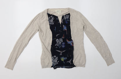 Next Womens Beige Square Neck Floral Cotton Pullover Jumper Size 6