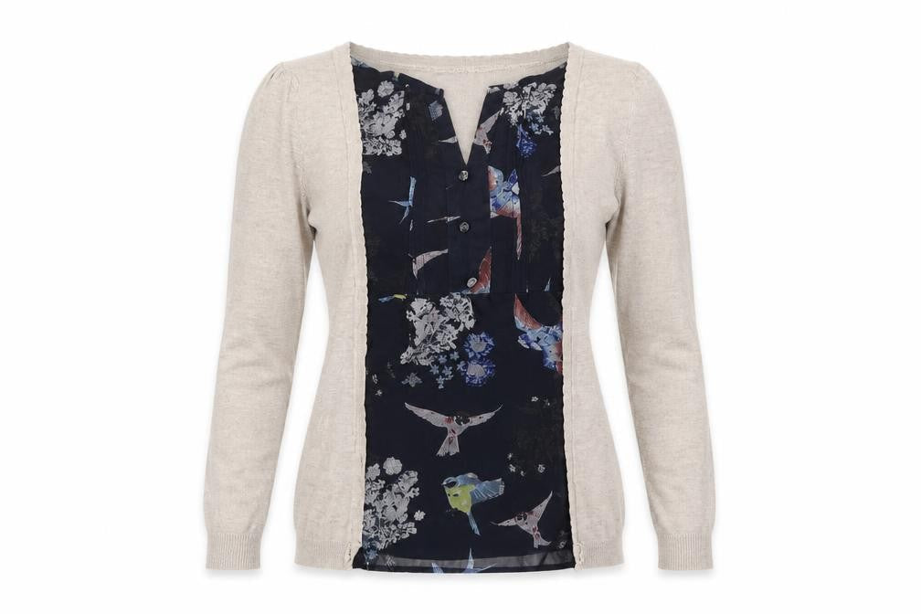 Nex Womens Beige Square Neck Floral Cotton Pullover Jumper Size 6