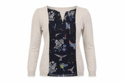 Next Womens Beige Square Neck Floral Cotton Pullover Jumper Size 6