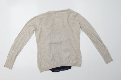 Next Womens Beige Square Neck Floral Cotton Pullover Jumper Size 6
