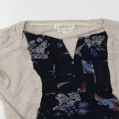 Next Womens Beige Square Neck Floral Cotton Pullover Jumper Size 6