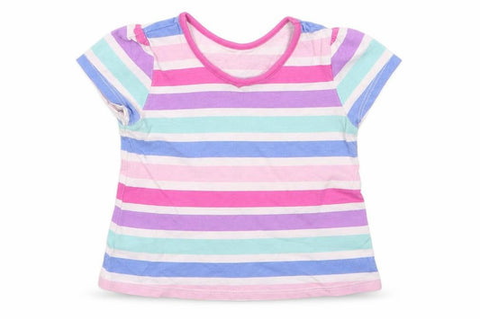George Girls Pink Striped Cotton Basic T-Shirt Size 6-9 Months Round Neck  - Pink Purple Blue White Aqua Stripes
