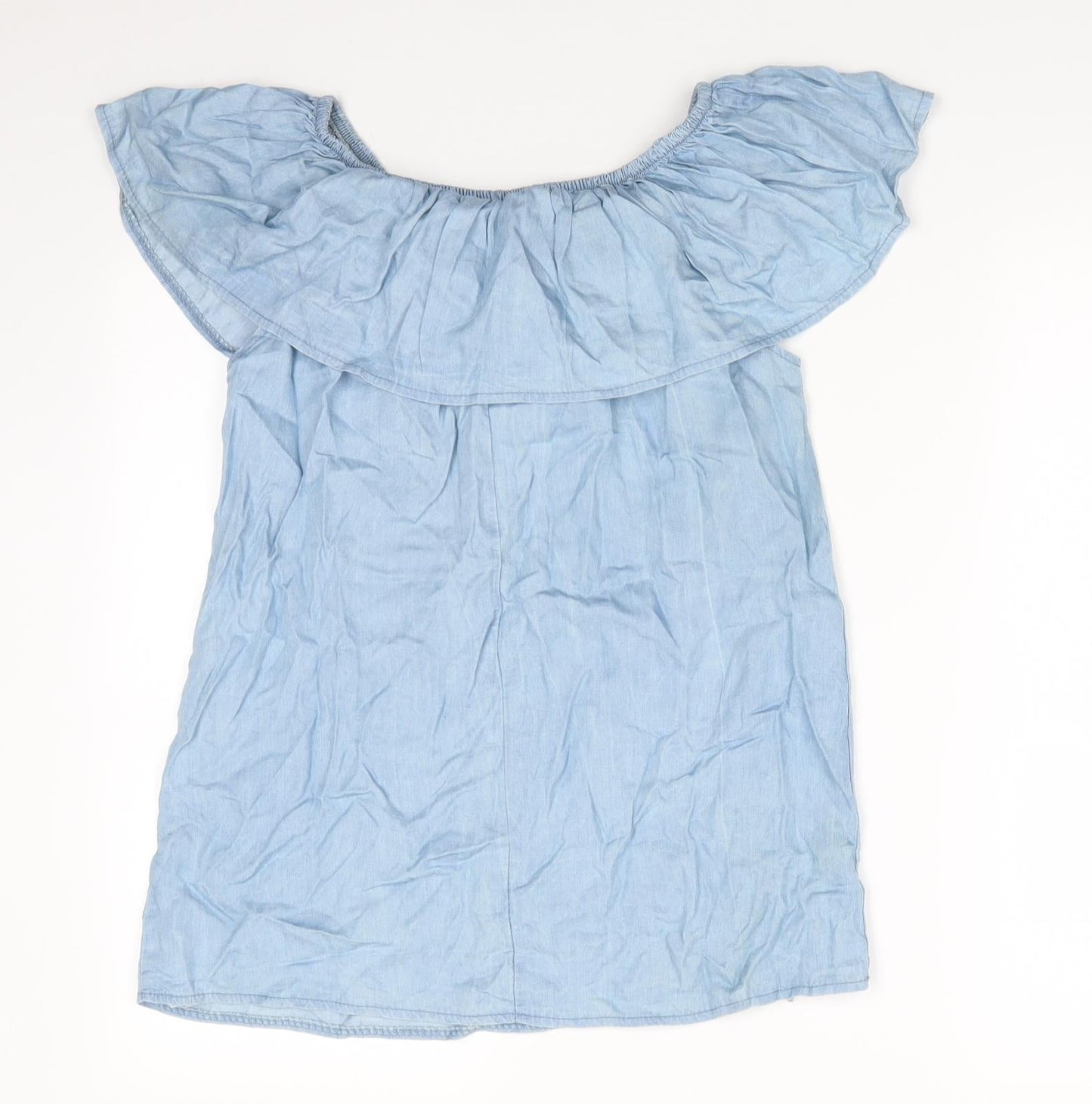 Quiz Womens Blue   Basic Blouse Size XS Off the Shoulder - Pale blue top with frill Elasticated shoulders