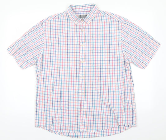 Marks and Spencer Mens Multicoloured Check Cotton  Button-Up Size L Collared  - Blue Red Orange White Teal check Buttoned collar